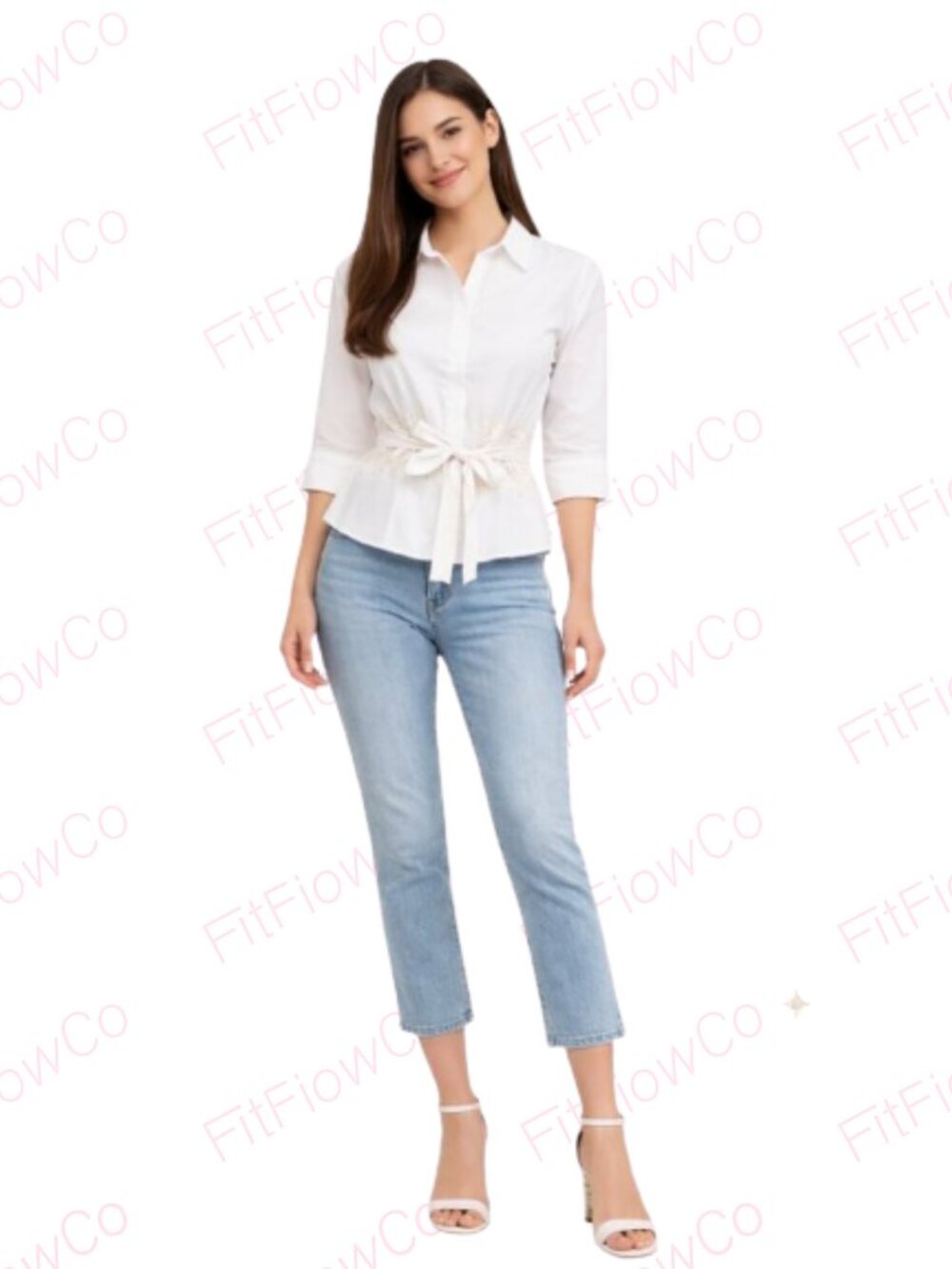 Robert Rodriguez Ivory Crochet Lace Waist Peplum Blouse Tie Front Button Shirt S